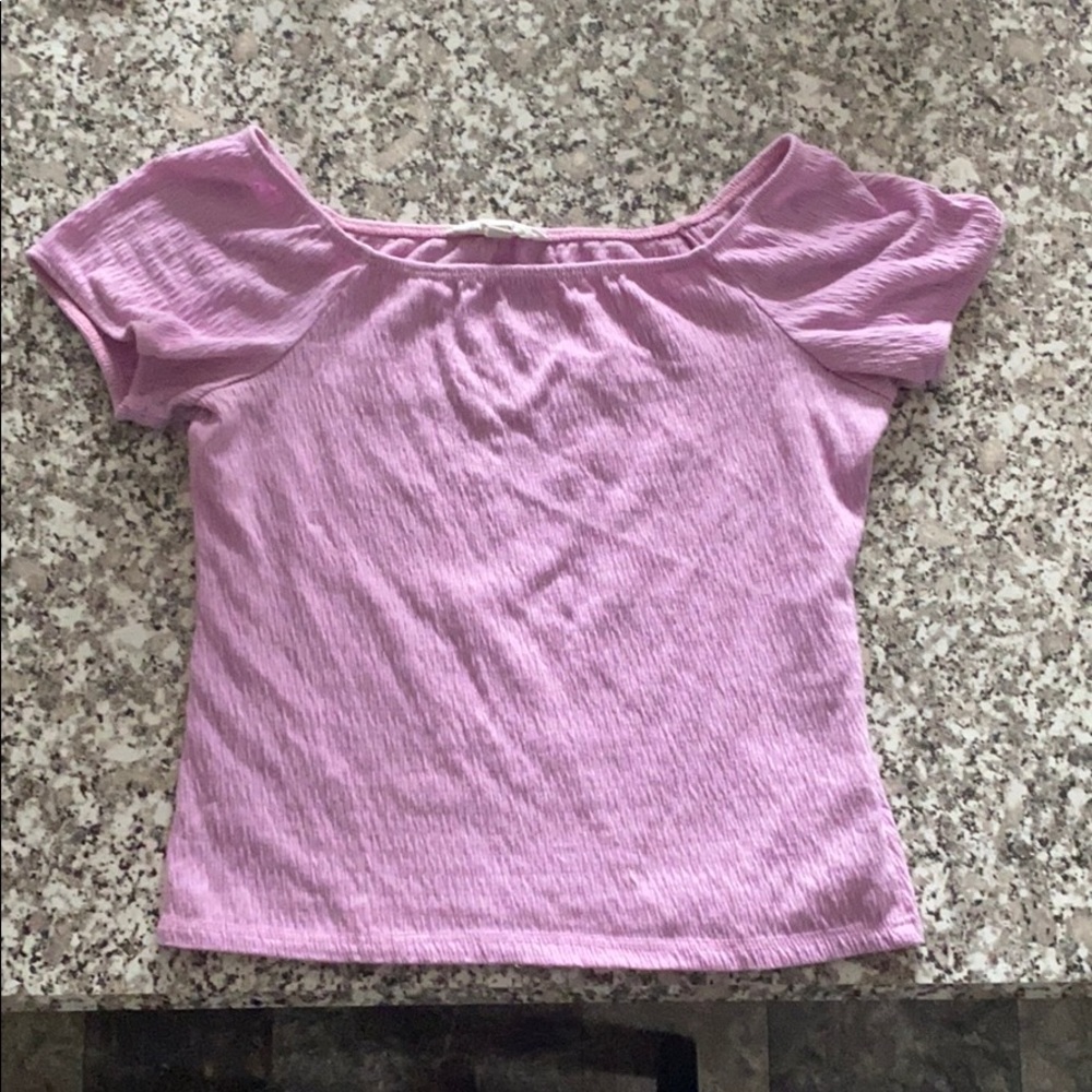 Purple/pink off the shoulder ribbed top.